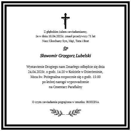 Nekrolog Sławomir Grzegorz Lubelski