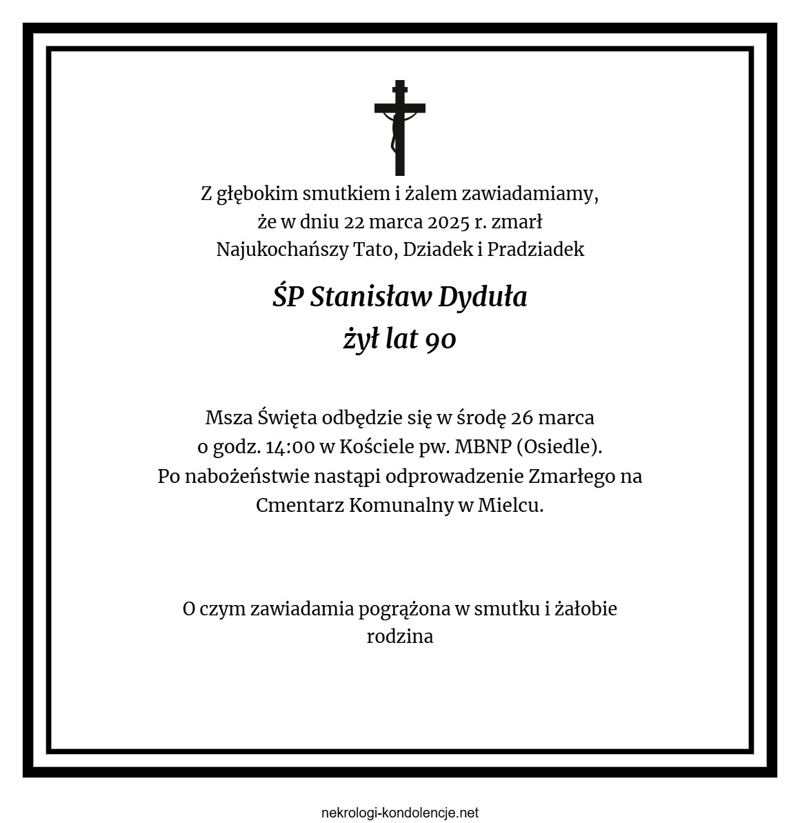 Nekrolog - Stanisław Dyduła Nekrolog - Stanisław Dyduła