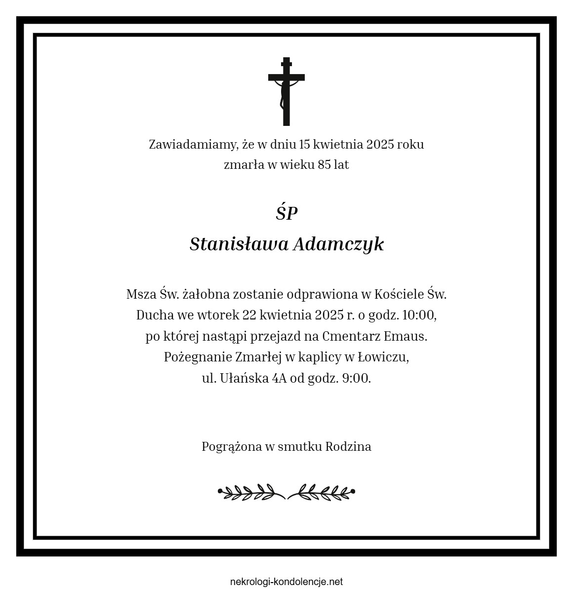 Nekrolog - Stanisława Adamczyk Nekrolog - Stanisława Adamczyk