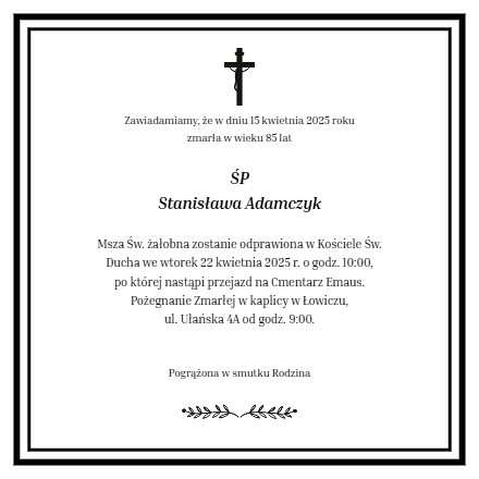 Nekrolog Stanisława Adamczyk