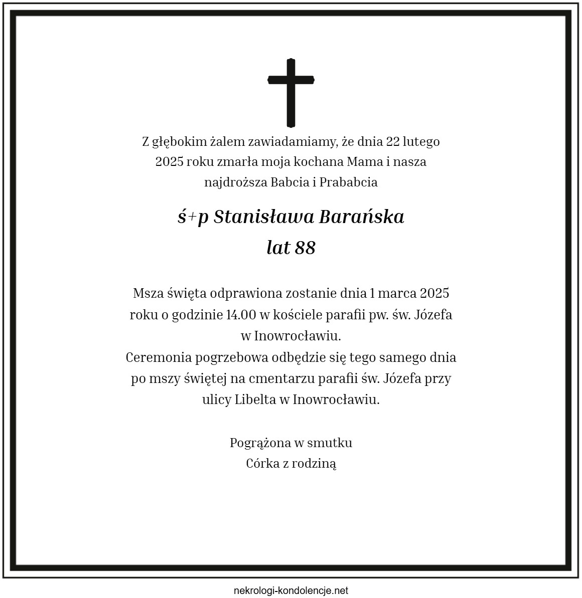Nekrolog - Stanisława Barańska Nekrolog - Stanisława Barańska