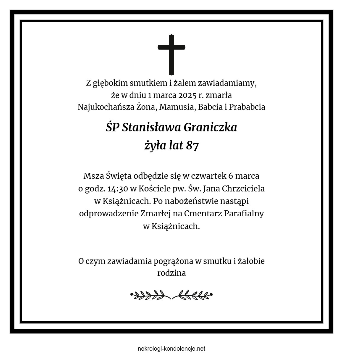 Nekrolog - Stanisława Graniczka Nekrolog - Stanisława Graniczka
