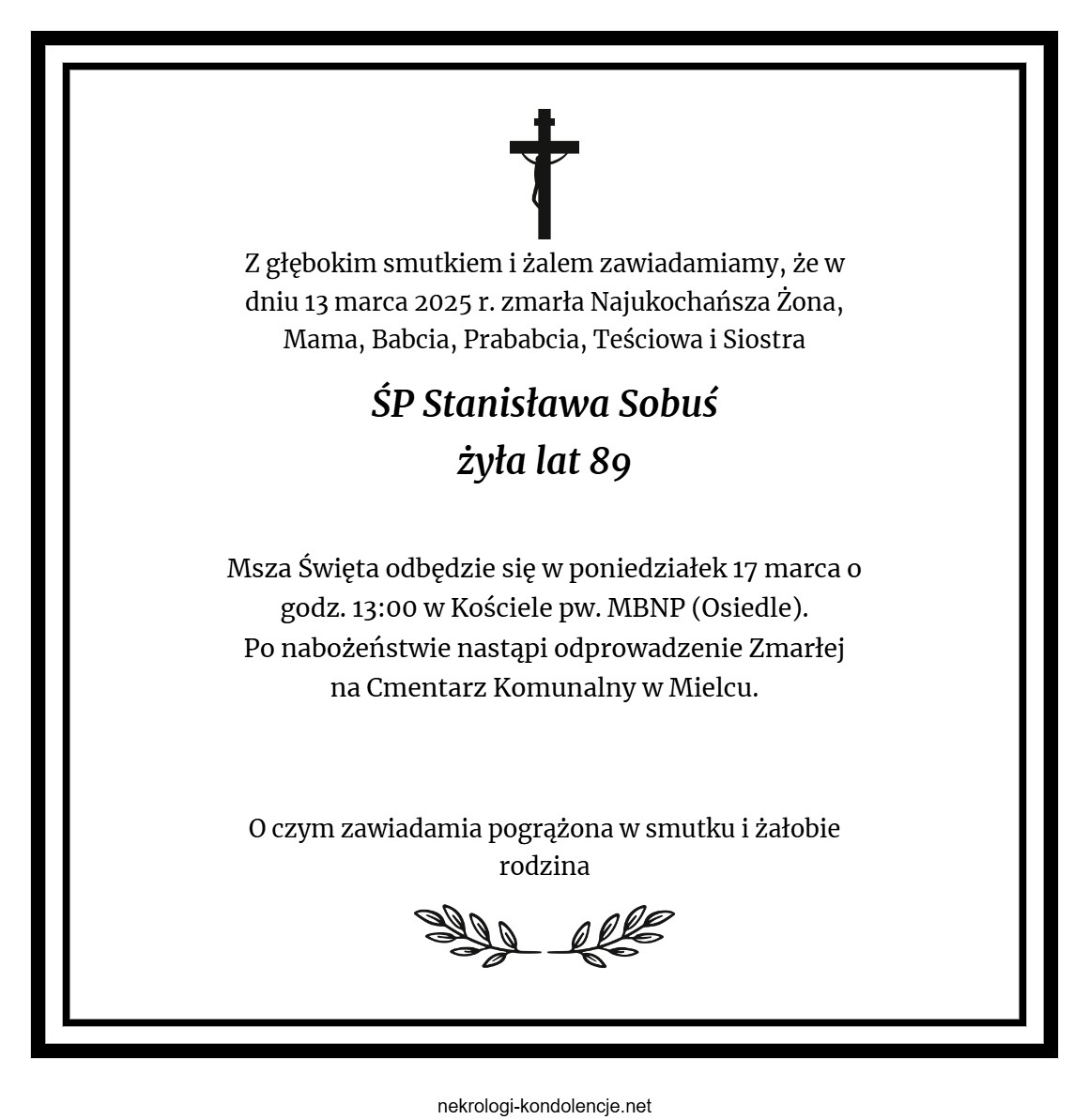 Nekrolog - Stanisława Sobuś Nekrolog - Stanisława Sobuś