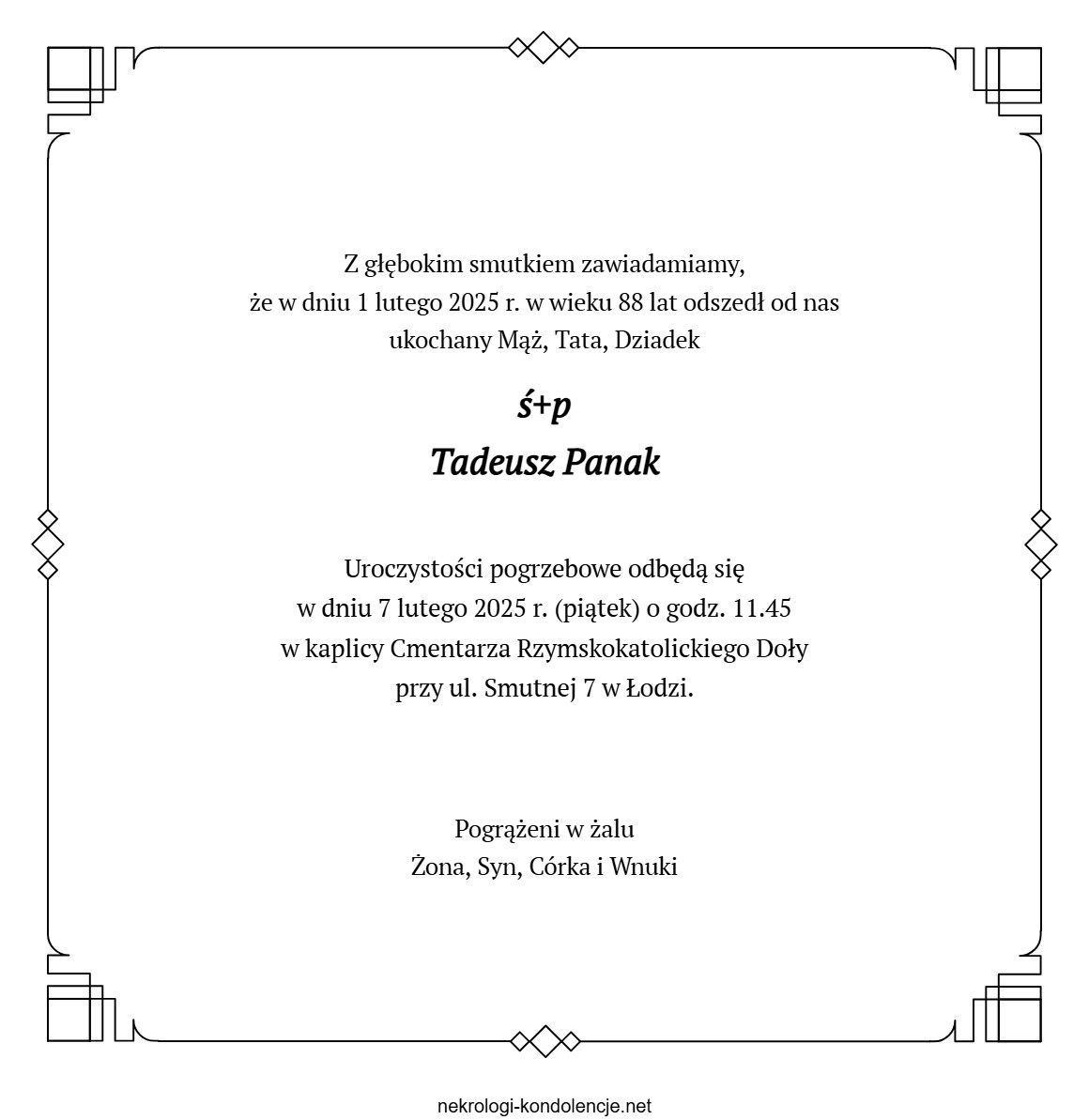 Nekrolog - Tadeusz Panak