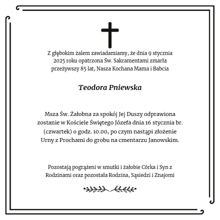 Nekrolog - Teodora Pniewska