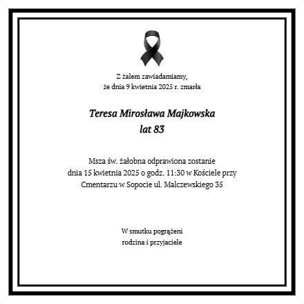 Nekrolog - Teresa Mirosława Majkowska