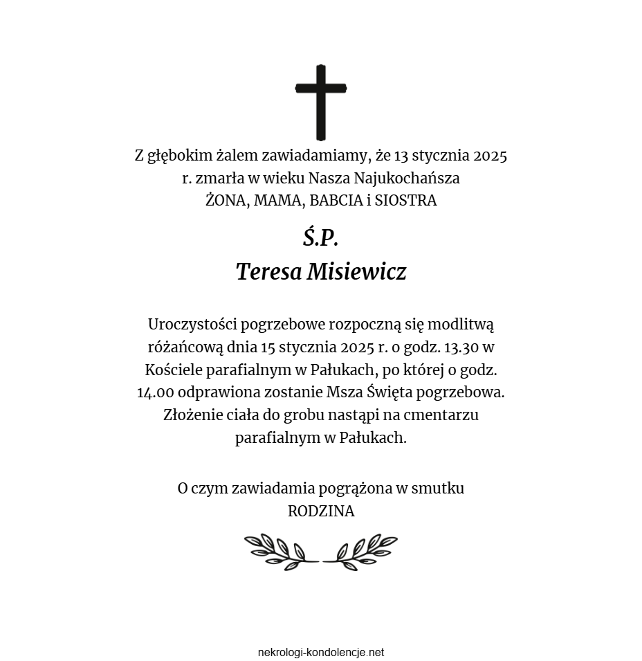 Nekrolog - Teresa Misiewicz Nekrolog - Teresa Misiewicz