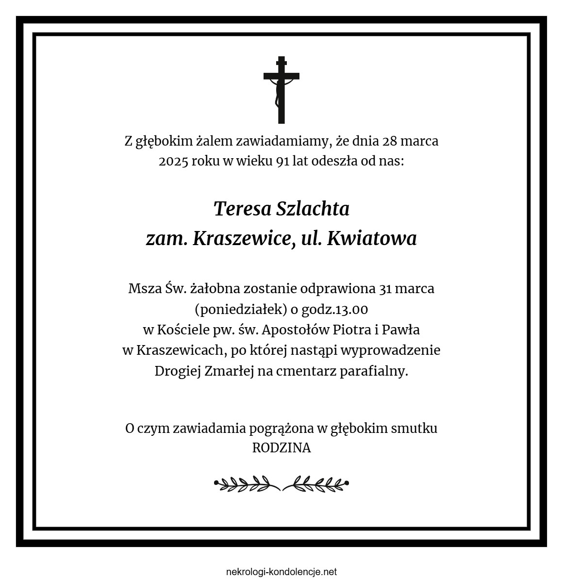 Nekrolog - Teresa Szlachta Nekrolog - Teresa Szlachta