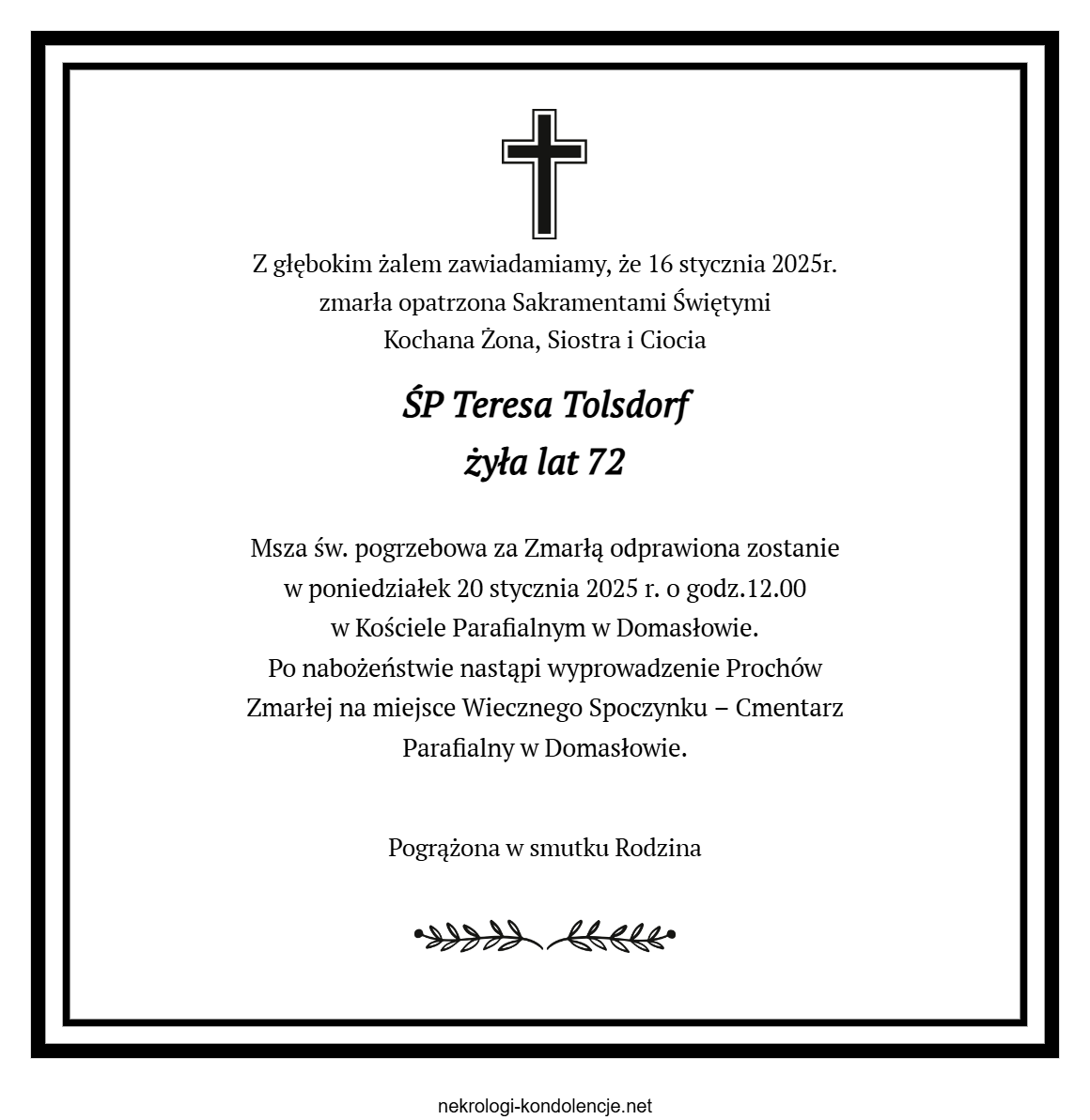 Nekrolog - Teresa Tolsdorf Nekrolog - Teresa Tolsdorf