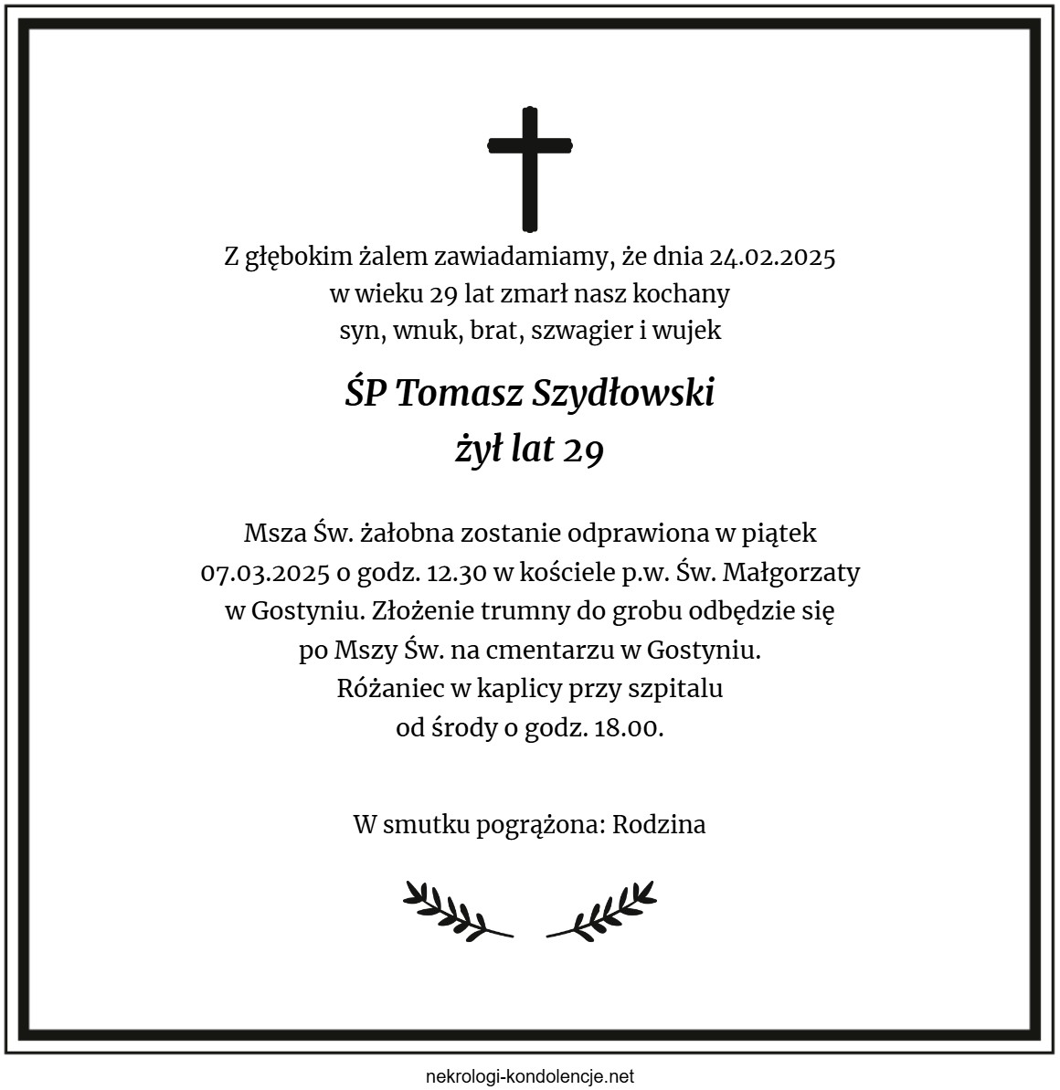 Nekrolog - Tomasz Szydłowski Nekrolog - Tomasz Szydłowski