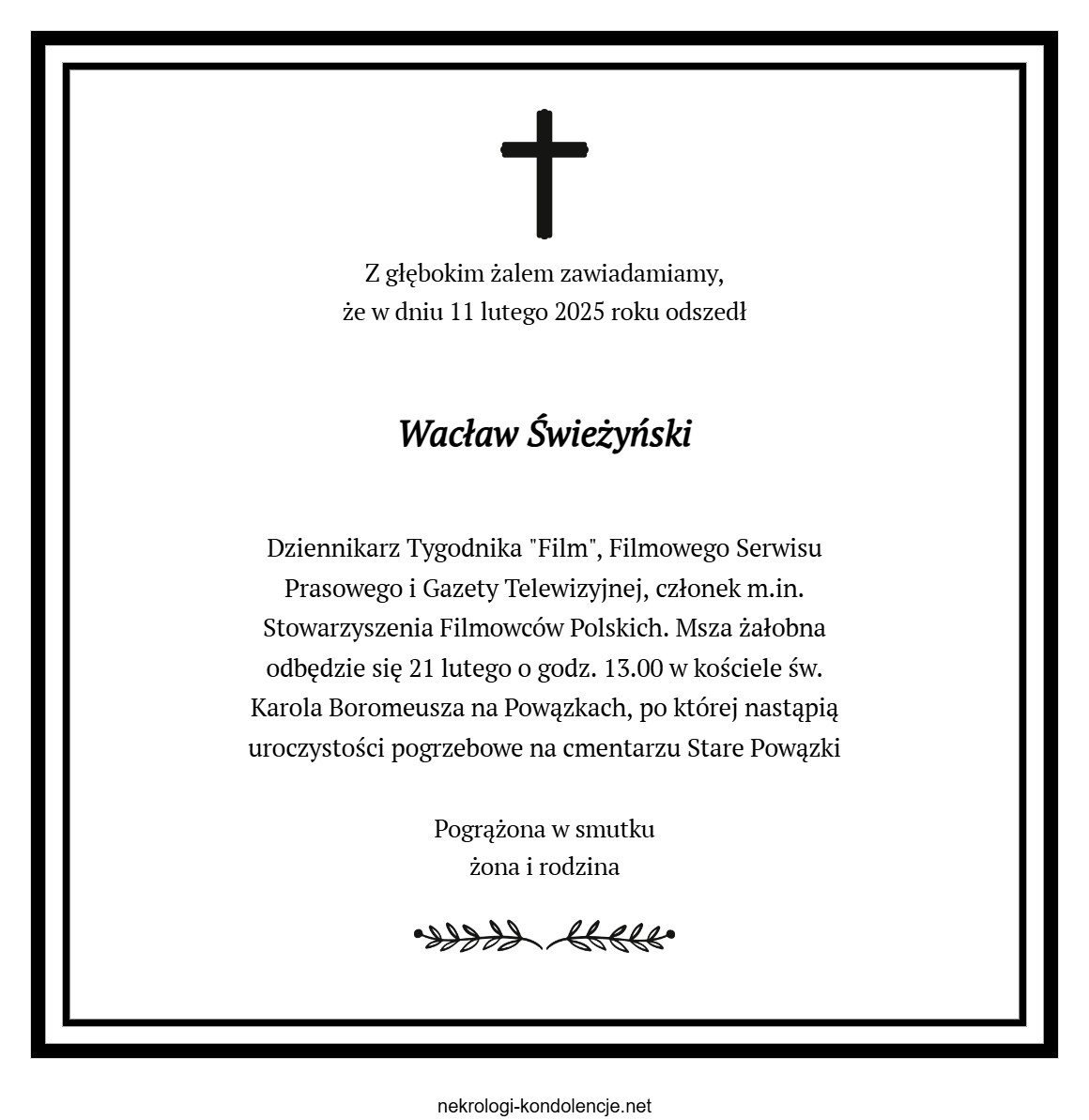 Nekrolog - Wacław Świeżyński Nekrolog - Wacław Świeżyński