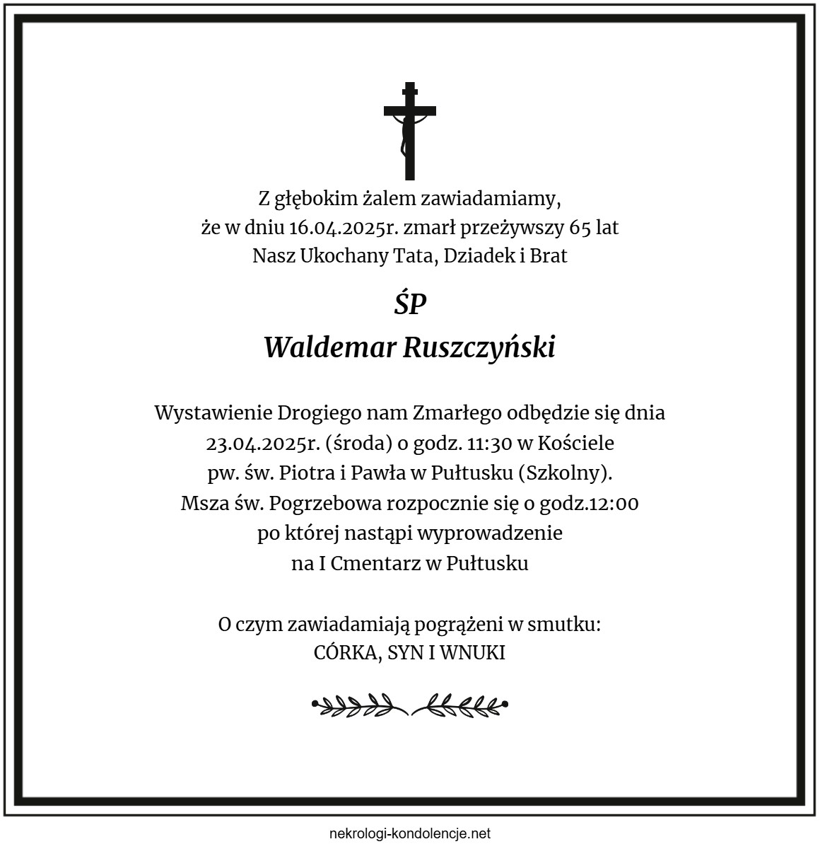 Nekrolog - Waldemar Ruszczyński Nekrolog - Waldemar Ruszczyński