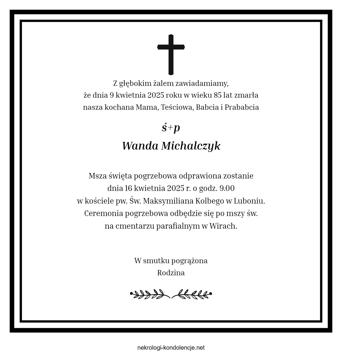 Nekrolog - Wanda Michalczyk Nekrolog - Wanda Michalczyk