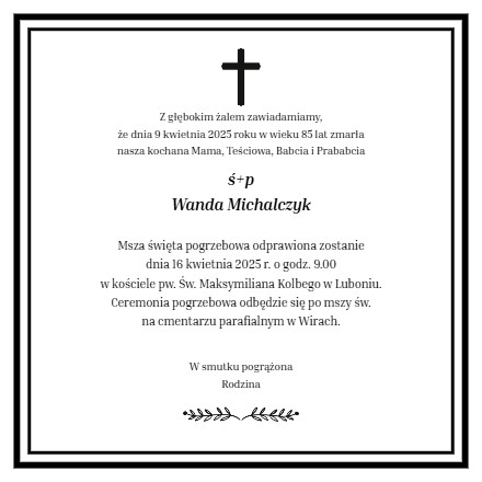 Nekrolog - Wanda Michalczyk