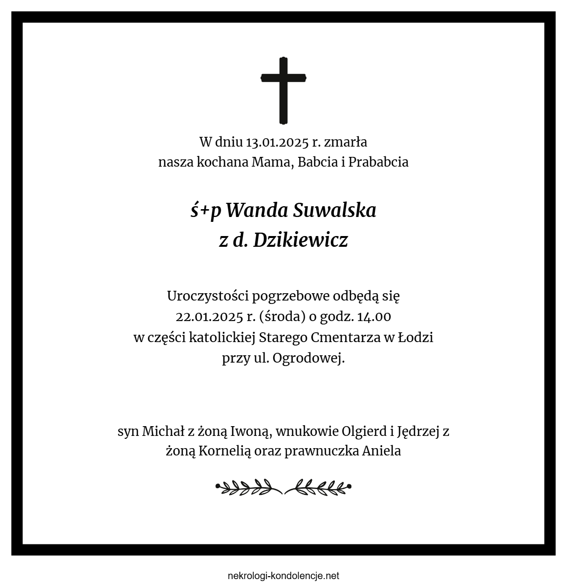 Nekrolog - Wanda Suwalska Nekrolog - Wanda Suwalska