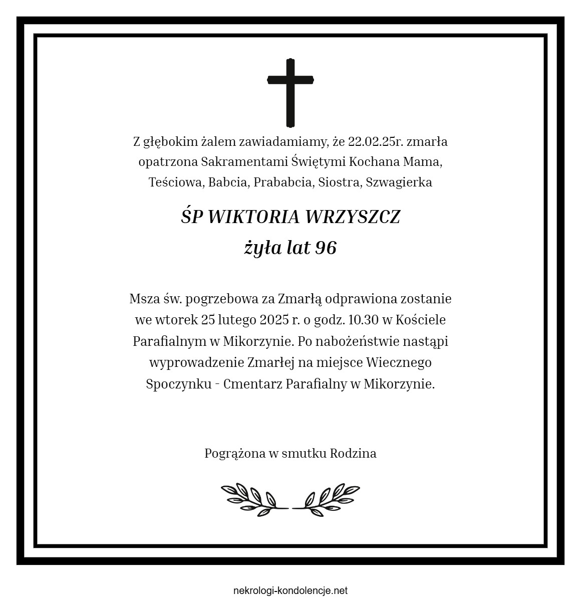 Nekrolog - Wiktoria Wrzyszcz Nekrolog - Wiktoria Wrzyszcz