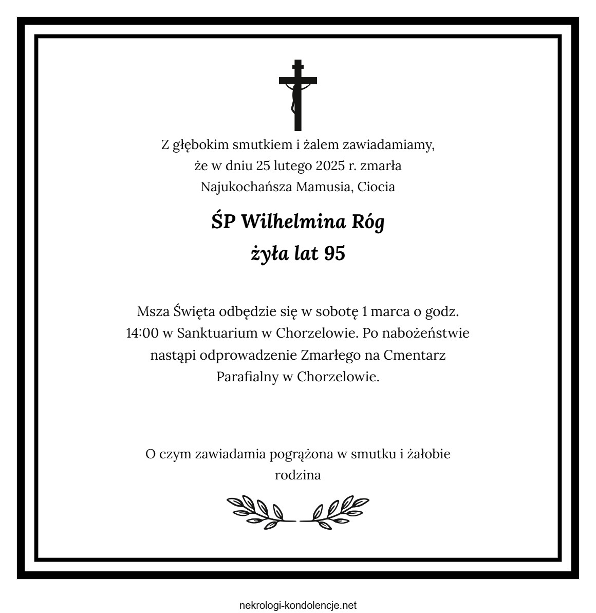 Nekrolog - Wilhelmina Róg Nekrolog - Wilhelmina Róg