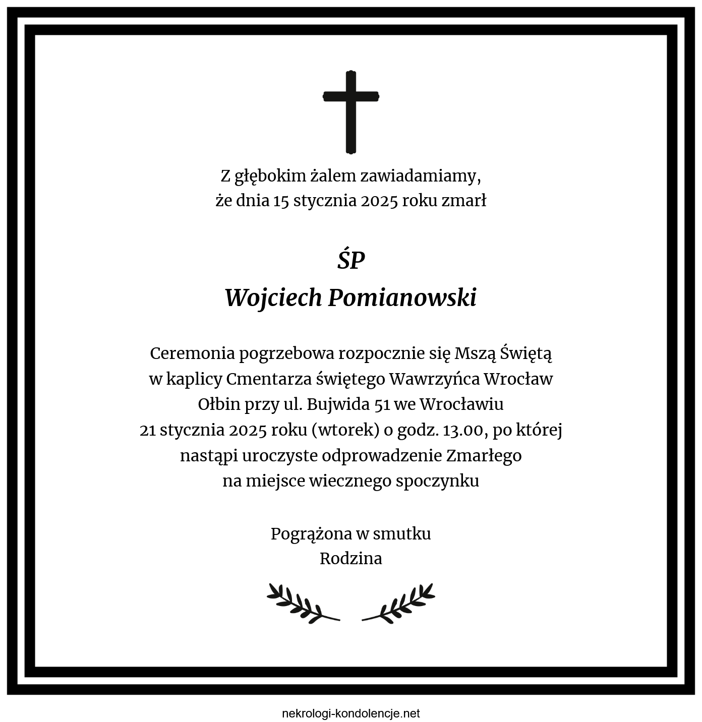 Nekrolog - Wojciech Pomianowski Nekrolog - Wojciech Pomianowski
