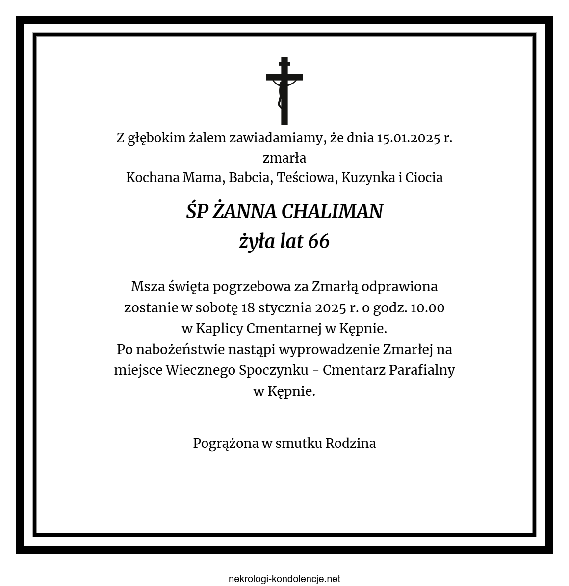 Nekrolog - Żanna Chaliman Nekrolog - Żanna Chaliman