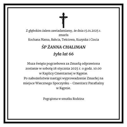Nekrolog - Żanna Chaliman