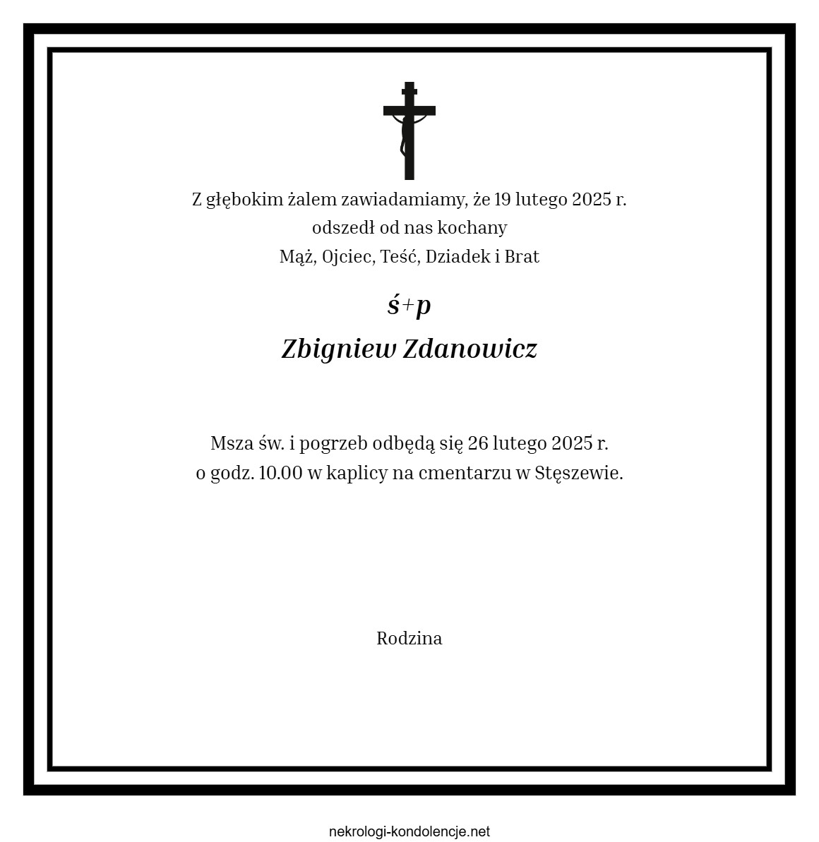 Nekrolog - Zbigniew Zdanowicz Nekrolog - Zbigniew Zdanowicz