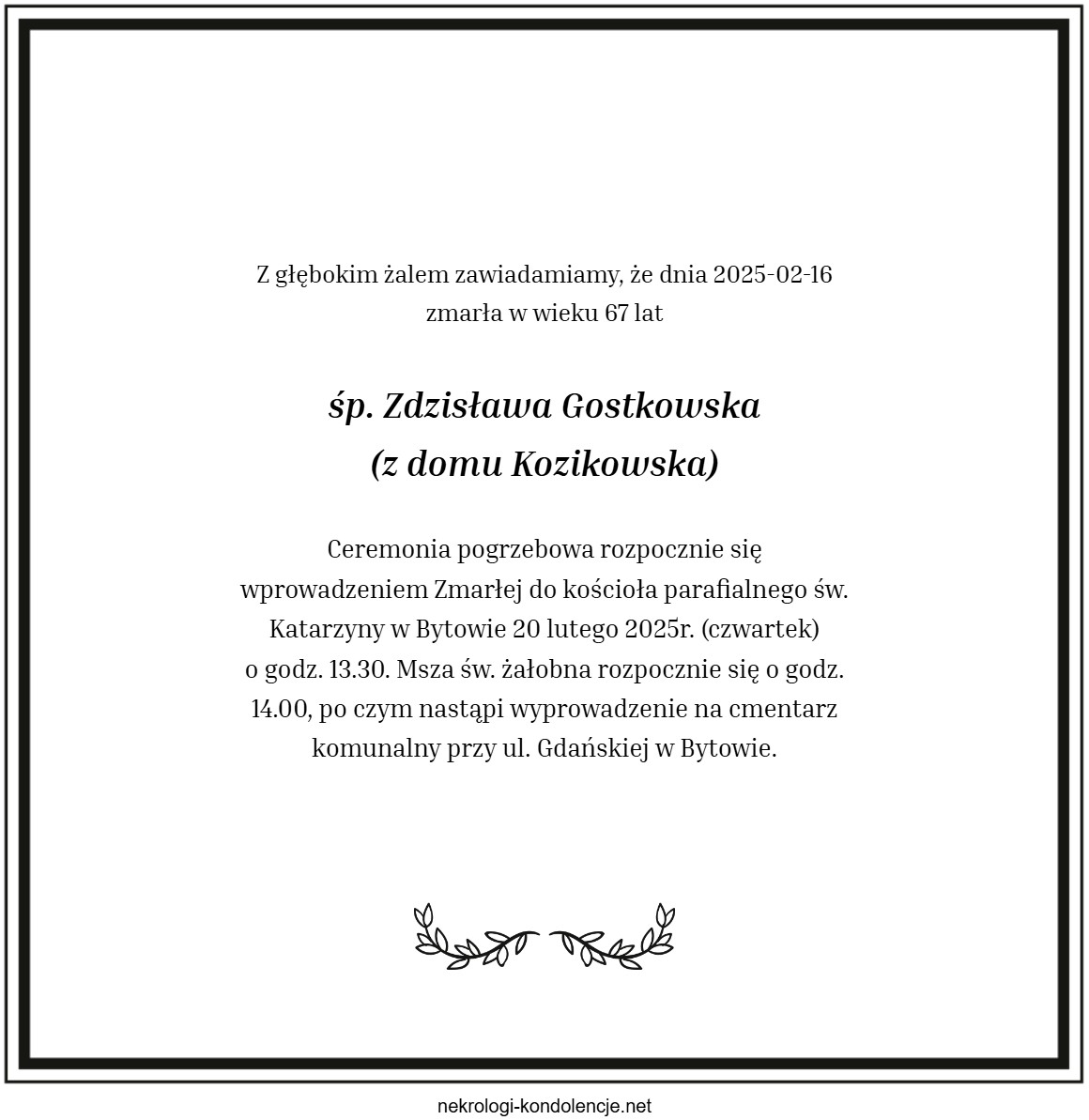 Nekrolog - Zdzisława Gostkowska Nekrolog - Zdzisława Gostkowska