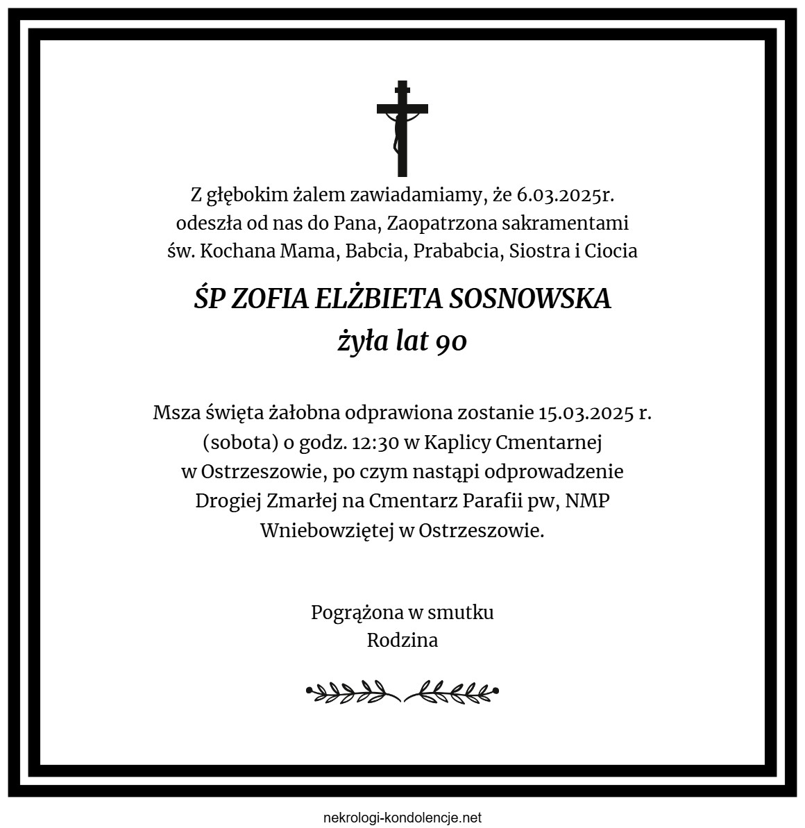 Nekrolog - Zofia Elżbieta Sosnowska Nekrolog - Zofia Elżbieta Sosnowska