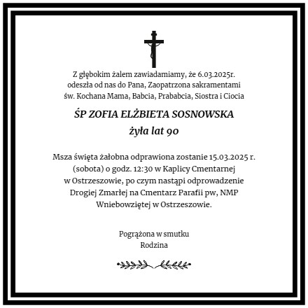Nekrolog - Zofia Elżbieta Sosnowska